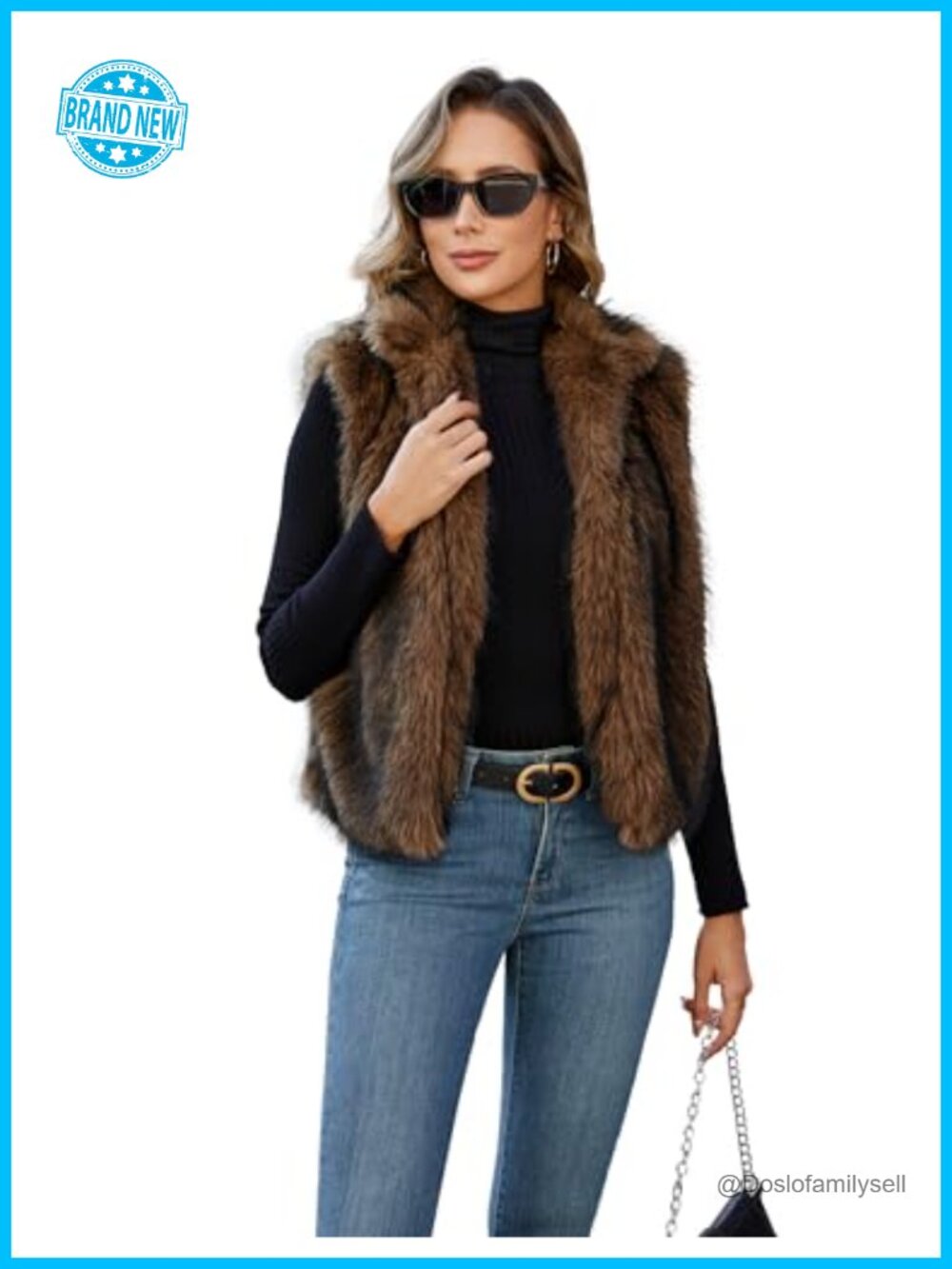 Womens Faux Fur Vest Stand Collar Sleeveless Open Front Cardigan Top